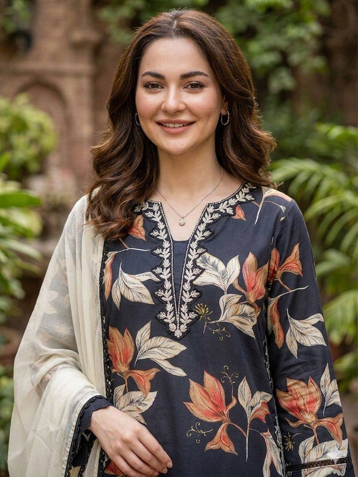 Beautifully printed kurta with elegant embroidered lace work