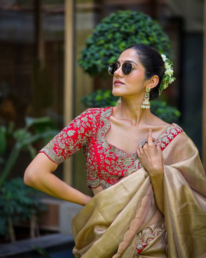Premium Zoya Gold Soft Tissue Saree