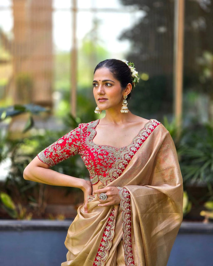 Premium Zoya Gold Soft Tissue Saree