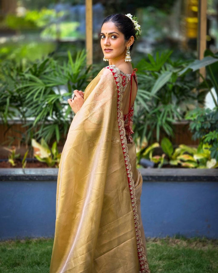Premium Zoya Gold Soft Tissue Saree