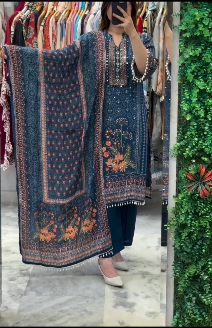 Designer Chinon Kurti Set with Plazzo & Dupatta