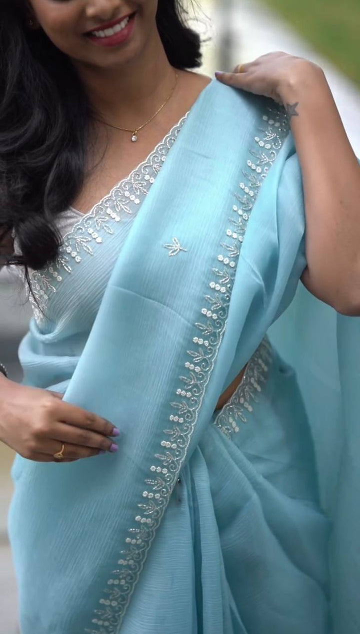 Designer saree in tabby silk with hand work