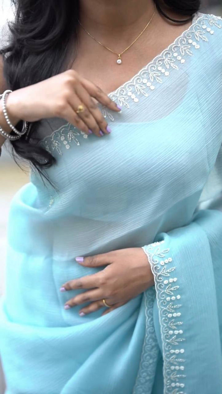 Designer saree in tabby silk with hand work