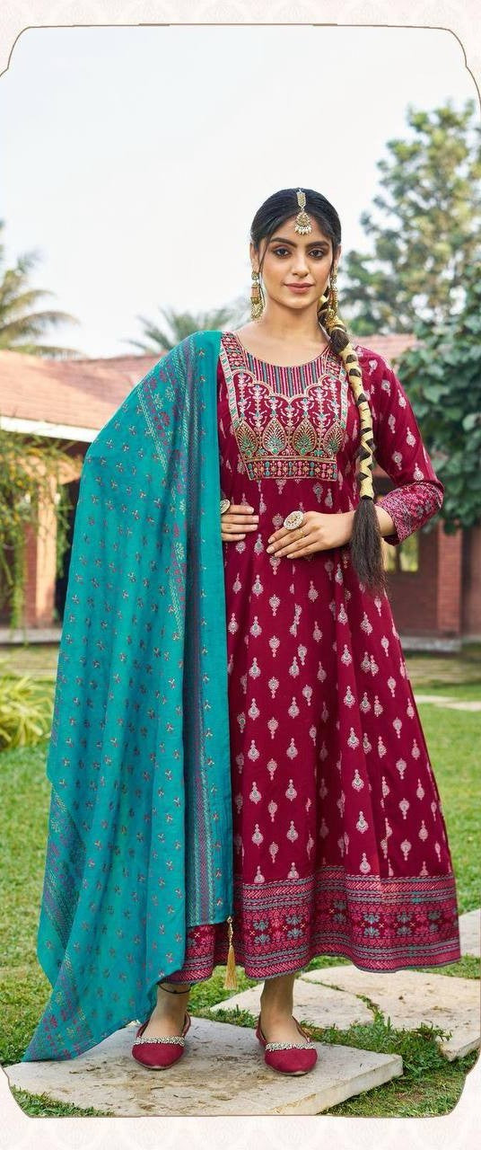 Anarkali Gown with Dupatta – Multi Color Combination Print