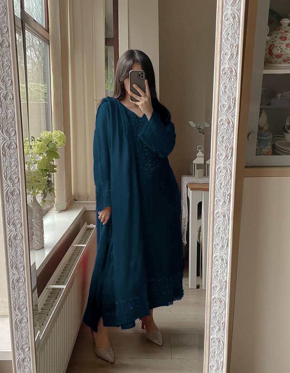 Premium Georgette Embroidered Kurti Set