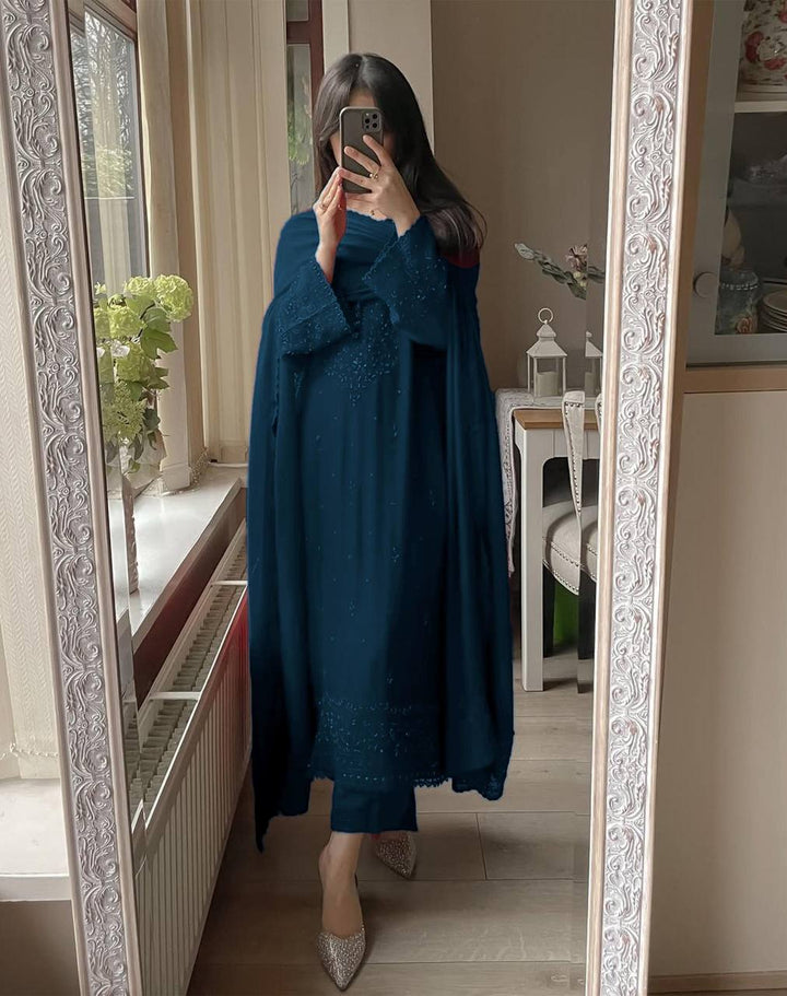 Premium Georgette Embroidered Kurti Set