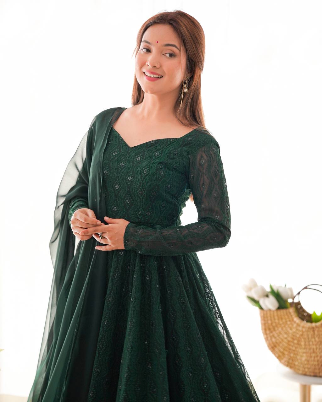 Launching this timeless and classic lukhnowi Georgette fabric Anarkali suit set