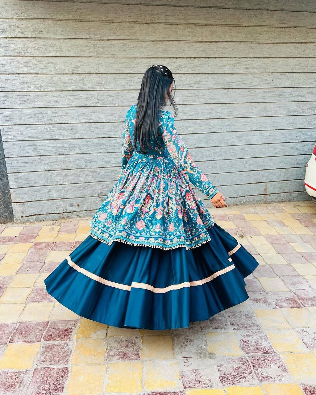 Graceful Fiyona Silk Lehenga Set with Printed Rayon Top
