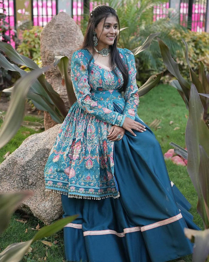 Graceful Fiyona Silk Lehenga Set with Printed Rayon Top