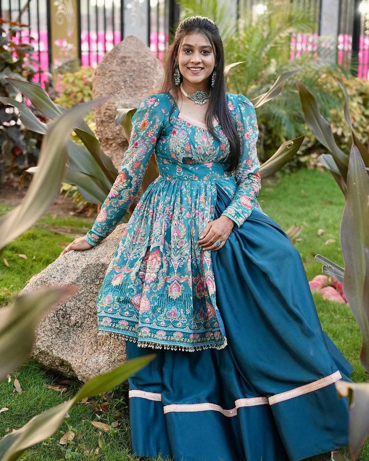 Graceful Fiyona Silk Lehenga Set with Printed Rayon Top