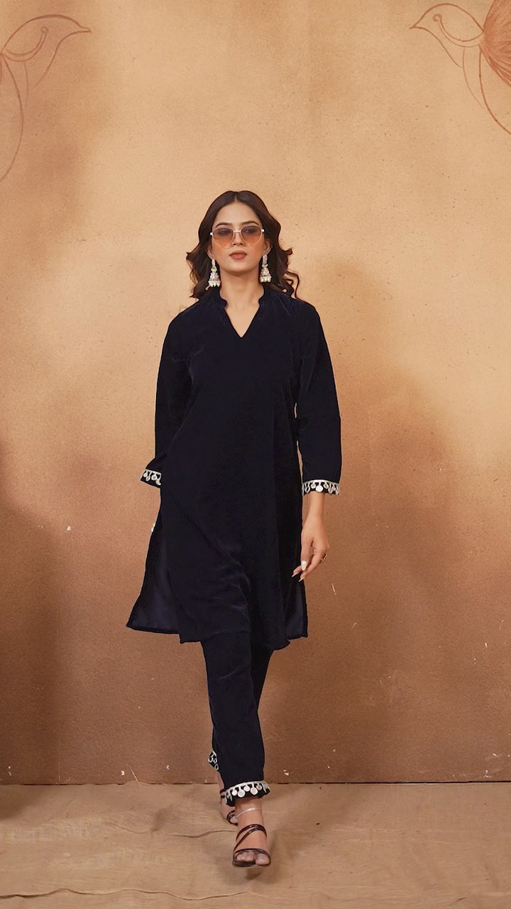 Premium Velvet Navy Blue Co-Ord Set
