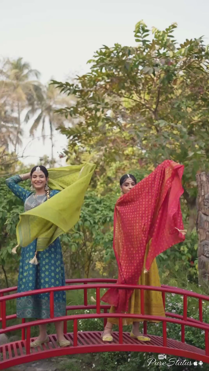 Anarkali Gown with Dupatta – Multi Color Combination Print