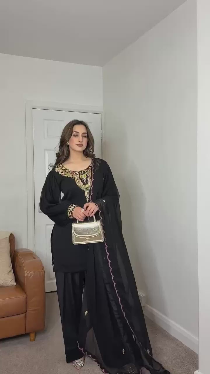 Ready-to-Wear 3-Piece Ensemble Faux Georgette Top Palazzo Set